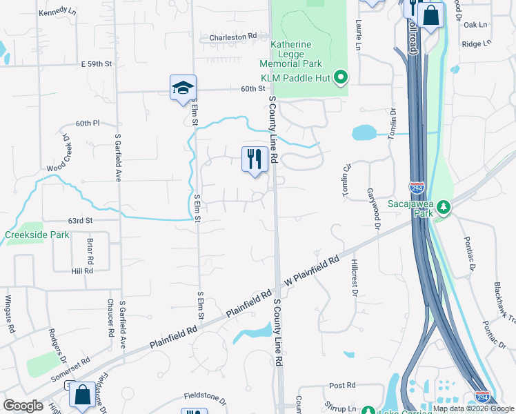 map of restaurants, bars, coffee shops, grocery stores, and more near 1402 Burr Ridge Club in Burr Ridge