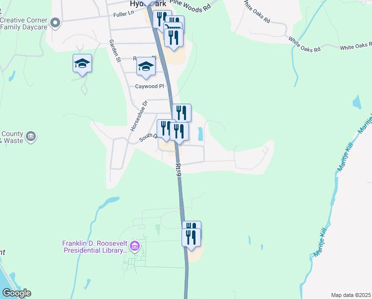 map of restaurants, bars, coffee shops, grocery stores, and more near 4158 Albany Post Road in Hyde Park