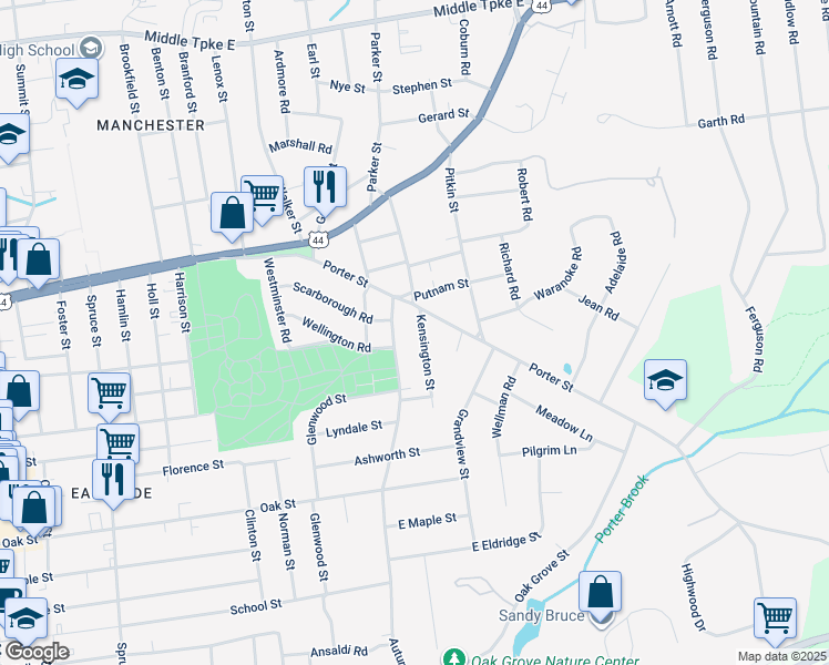 map of restaurants, bars, coffee shops, grocery stores, and more near 28 Kensington Street in Manchester