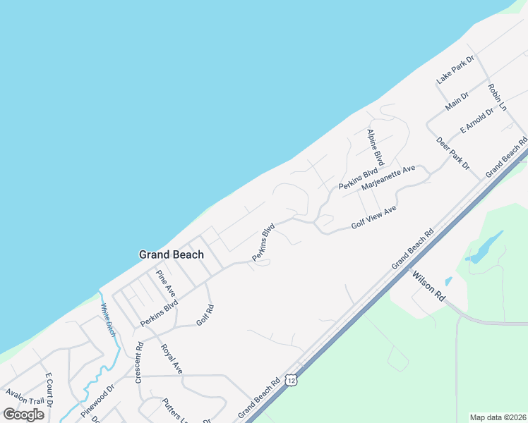 map of restaurants, bars, coffee shops, grocery stores, and more near 49027 Skyhi Drive in Grand Beach