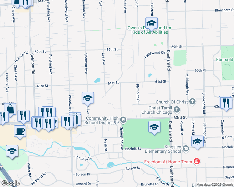 map of restaurants, bars, coffee shops, grocery stores, and more near 1699 Boundary Road in Downers Grove