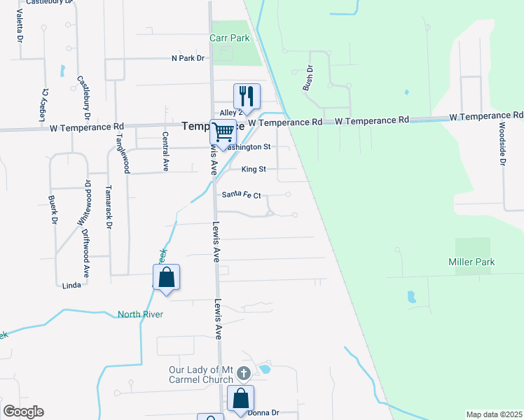 map of restaurants, bars, coffee shops, grocery stores, and more near 885 Eagle Ridge Trail in Temperance