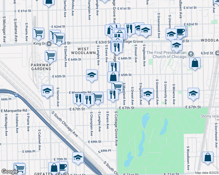 map of restaurants, bars, coffee shops, grocery stores, and more near in Chicago