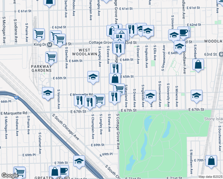 map of restaurants, bars, coffee shops, grocery stores, and more near in Chicago