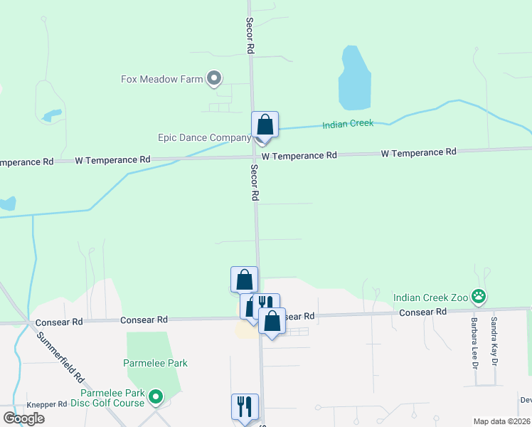 map of restaurants, bars, coffee shops, grocery stores, and more near 8732 Secor Road in Lambertville