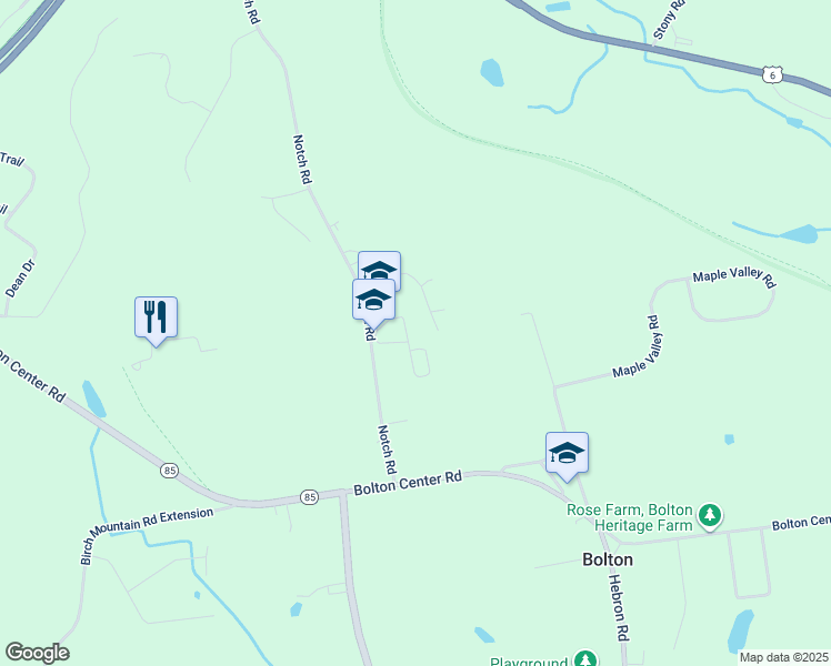 map of restaurants, bars, coffee shops, grocery stores, and more near 108 Notch Road in Bolton
