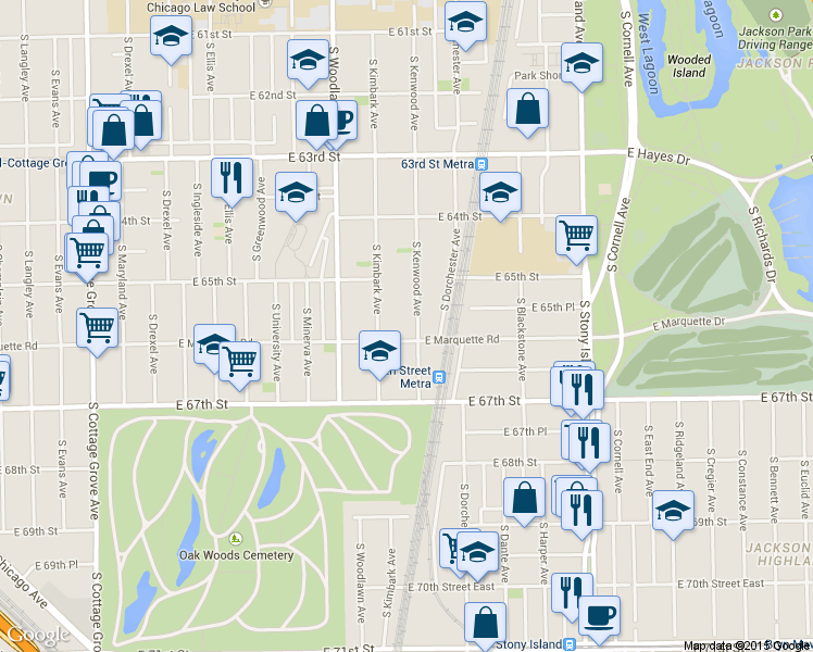 map of restaurants, bars, coffee shops, grocery stores, and more near 1311 East Marquette Road in Chicago