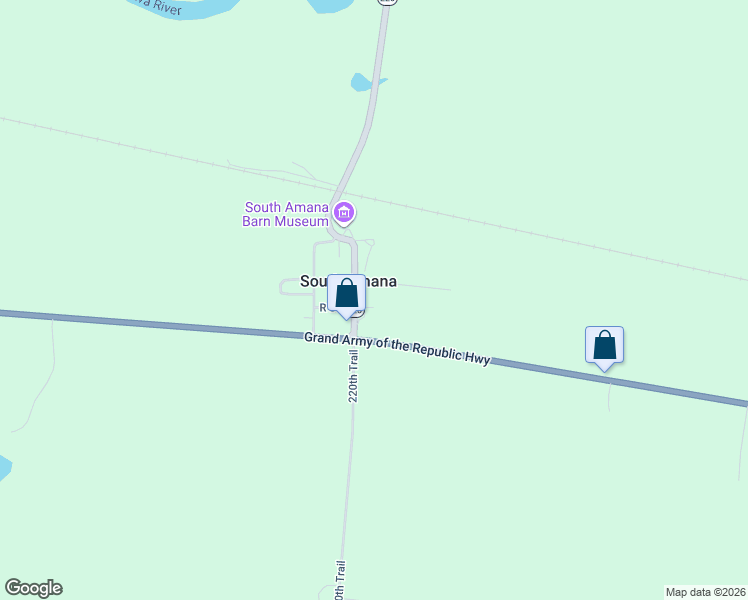 map of restaurants, bars, coffee shops, grocery stores, and more near 110 220th Trail in South Amana