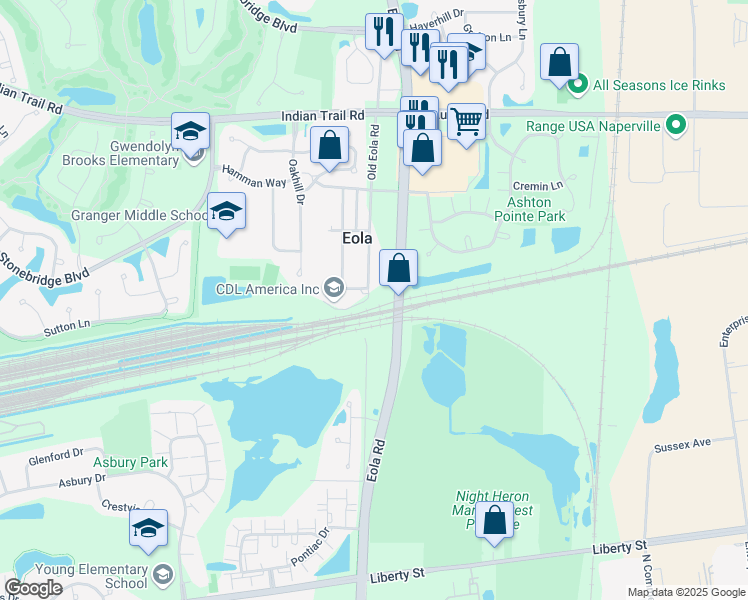 map of restaurants, bars, coffee shops, grocery stores, and more near in Eola