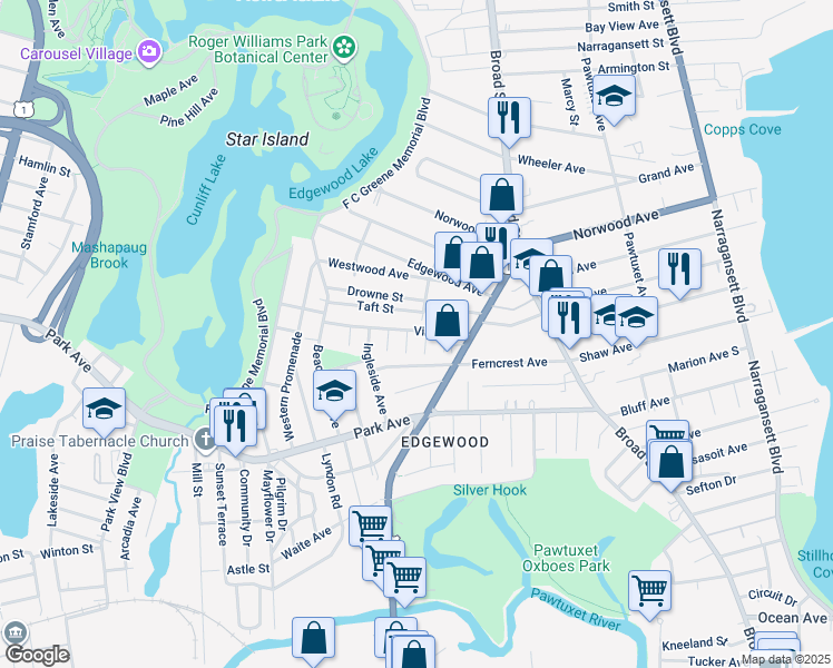 map of restaurants, bars, coffee shops, grocery stores, and more near 20 Gail Avenue in Cranston