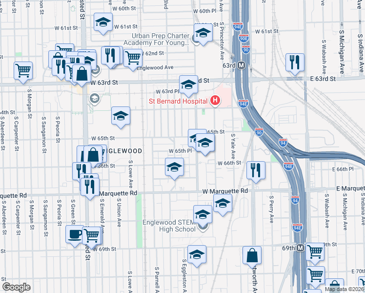 map of restaurants, bars, coffee shops, grocery stores, and more near 431 West 65th Place in Chicago