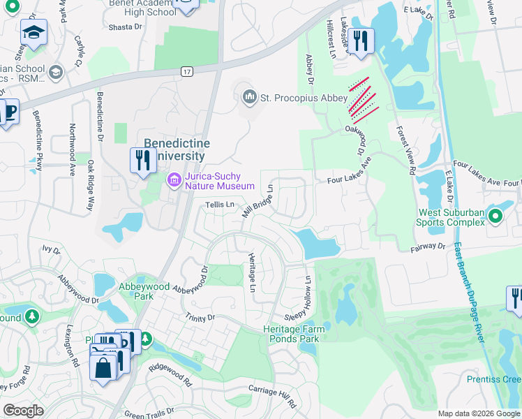 map of restaurants, bars, coffee shops, grocery stores, and more near 1972 Pleasant Hill Lane in Lisle