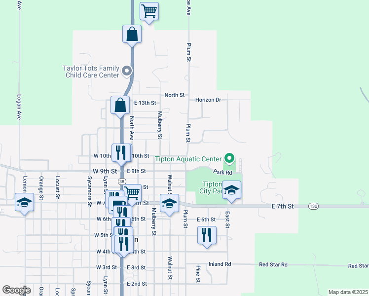 map of restaurants, bars, coffee shops, grocery stores, and more near 401-419 East 10th Street in Tipton