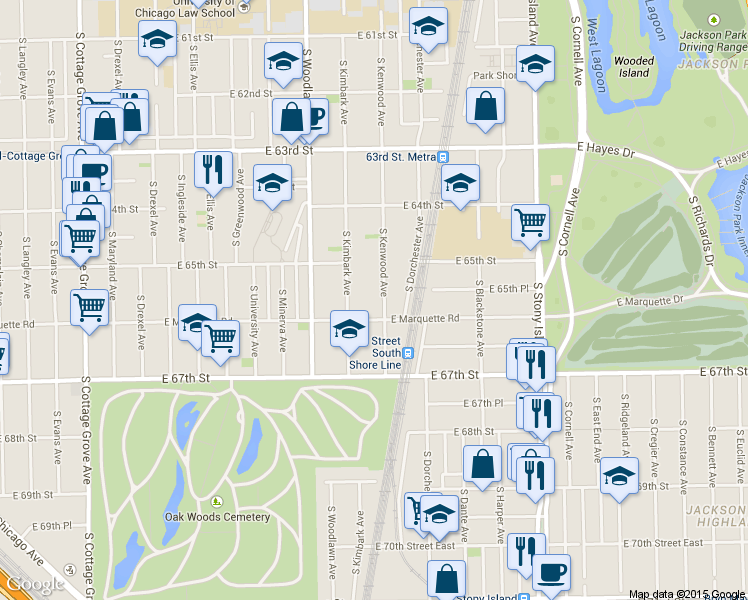 map of restaurants, bars, coffee shops, grocery stores, and more near 1311 East Marquette Road in Chicago