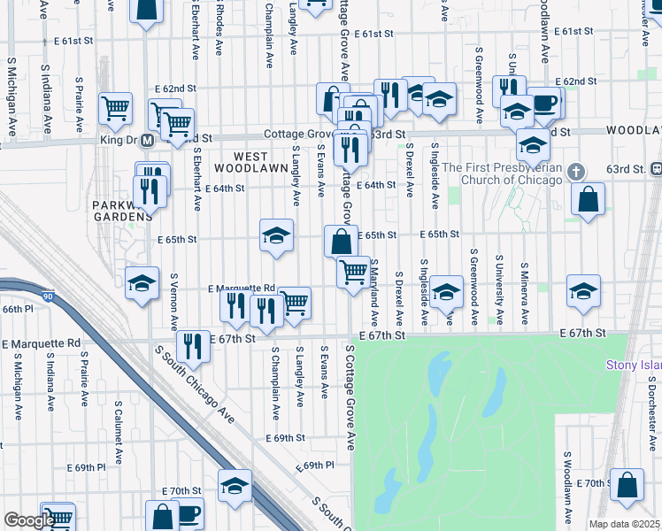 map of restaurants, bars, coffee shops, grocery stores, and more near in Chicago