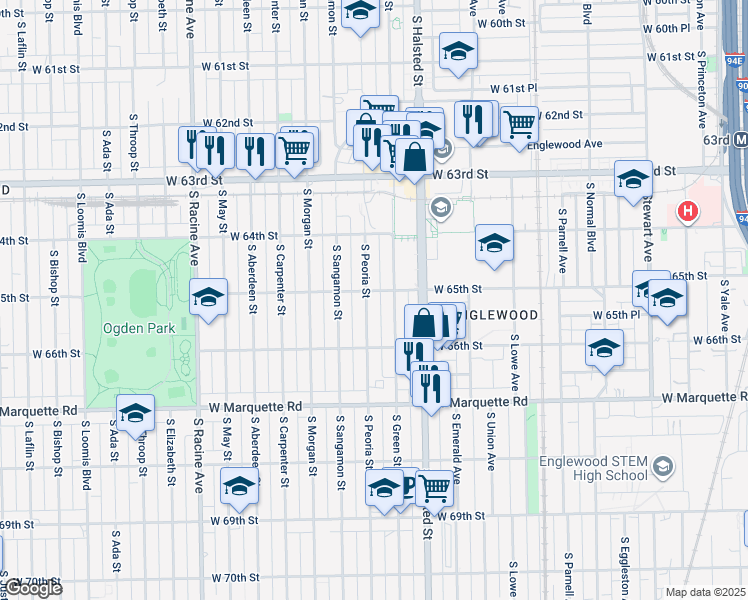 map of restaurants, bars, coffee shops, grocery stores, and more near in Chicago
