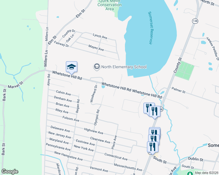 map of restaurants, bars, coffee shops, grocery stores, and more near 511 Whetstone Hill Road in Somerset