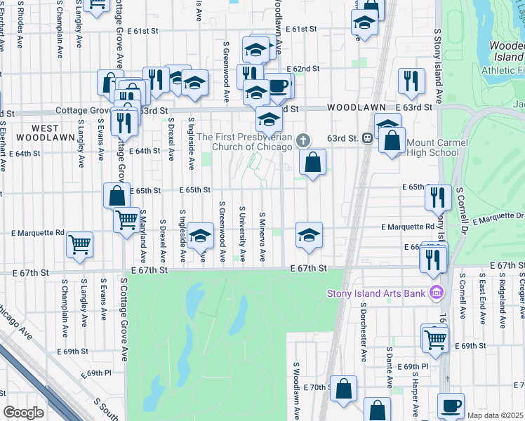 map of restaurants, bars, coffee shops, grocery stores, and more near in Chicago
