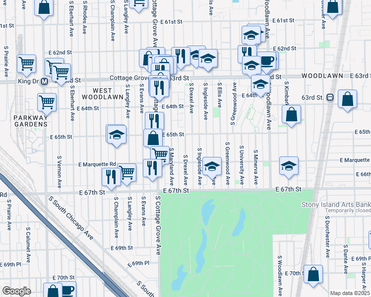 map of restaurants, bars, coffee shops, grocery stores, and more near in Chicago