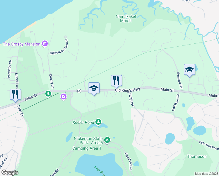 map of restaurants, bars, coffee shops, grocery stores, and more near 3655 Main Street in Brewster