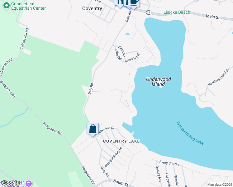 map of restaurants, bars, coffee shops, grocery stores, and more near 104 Bellevue Drive in Coventry