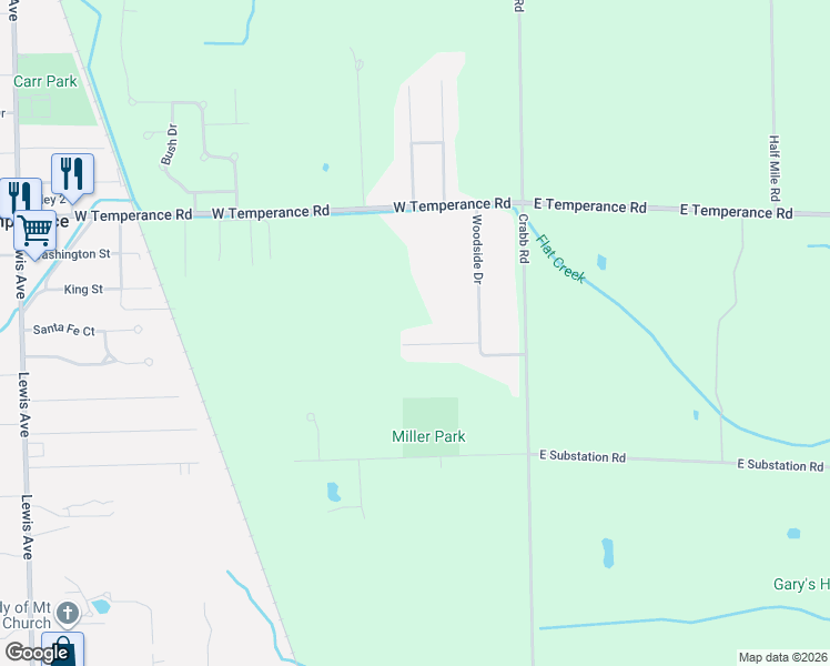 map of restaurants, bars, coffee shops, grocery stores, and more near 174 Marengo Drive in Temperance