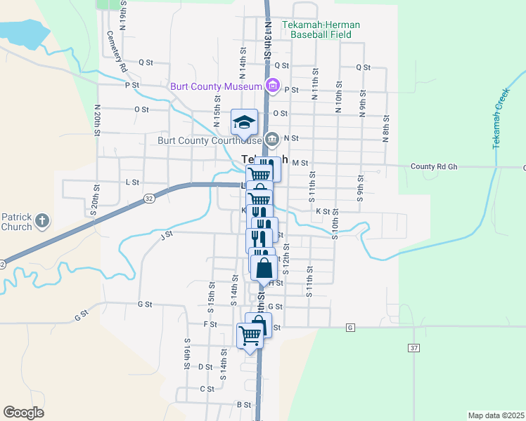 map of restaurants, bars, coffee shops, grocery stores, and more near in Tekamah