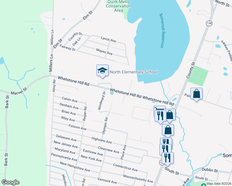 map of restaurants, bars, coffee shops, grocery stores, and more near 511 Whetstone Hill Road in Somerset