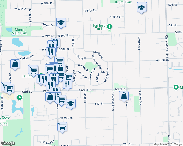 map of restaurants, bars, coffee shops, grocery stores, and more near 198 Rumsey Place in Westmont