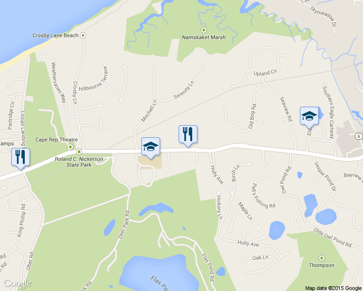 map of restaurants, bars, coffee shops, grocery stores, and more near 3655 Main St in Brewster
