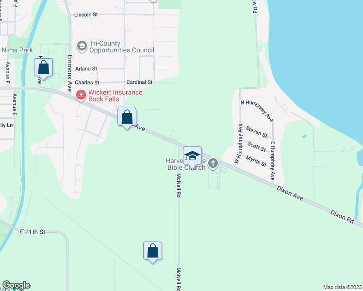 map of restaurants, bars, coffee shops, grocery stores, and more near 1602 Dixon Road in Rock Falls