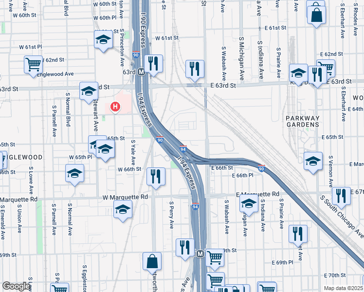 map of restaurants, bars, coffee shops, grocery stores, and more near Chicago Skyway in Chicago