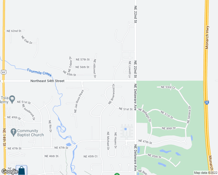 map of restaurants, bars, coffee shops, grocery stores, and more near 5511 Northeast Hillcrest Drive in Ankeny