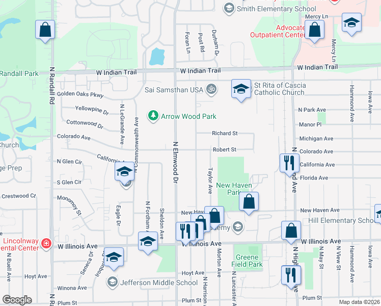 map of restaurants, bars, coffee shops, grocery stores, and more near 921 Colorado Avenue in Aurora