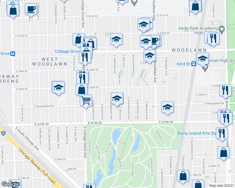 map of restaurants, bars, coffee shops, grocery stores, and more near in Chicago