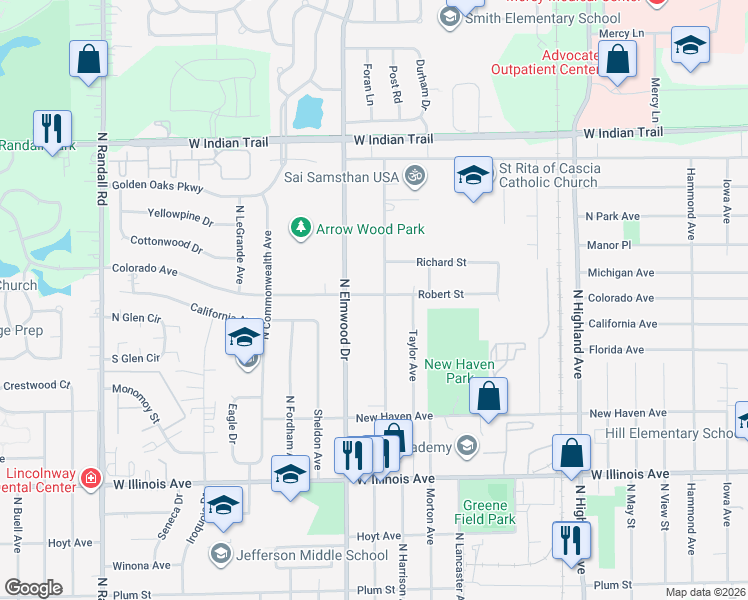 map of restaurants, bars, coffee shops, grocery stores, and more near 921 Colorado Avenue in Aurora