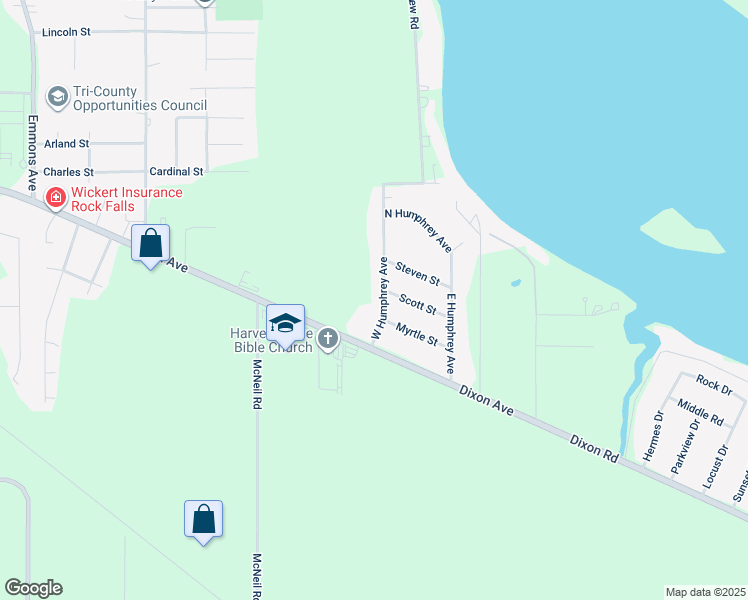 map of restaurants, bars, coffee shops, grocery stores, and more near 714 West Humphrey Avenue in Rock Falls