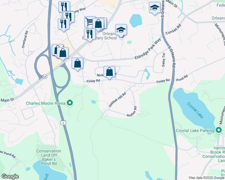 map of restaurants, bars, coffee shops, grocery stores, and more near 13 Industry Way in Orleans