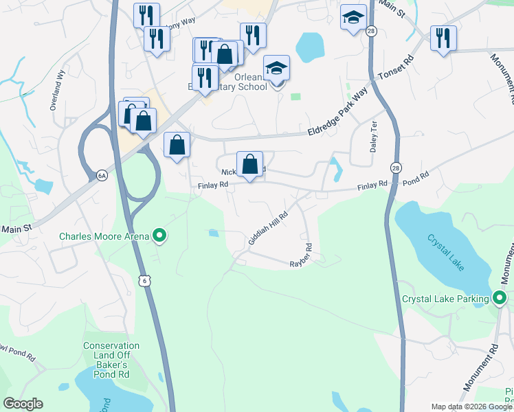 map of restaurants, bars, coffee shops, grocery stores, and more near 13 Industry Way in Orleans