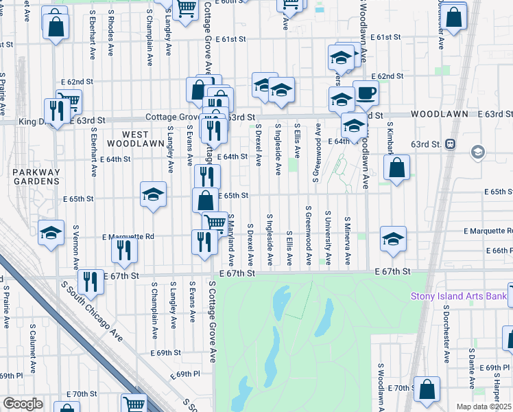 map of restaurants, bars, coffee shops, grocery stores, and more near in Chicago