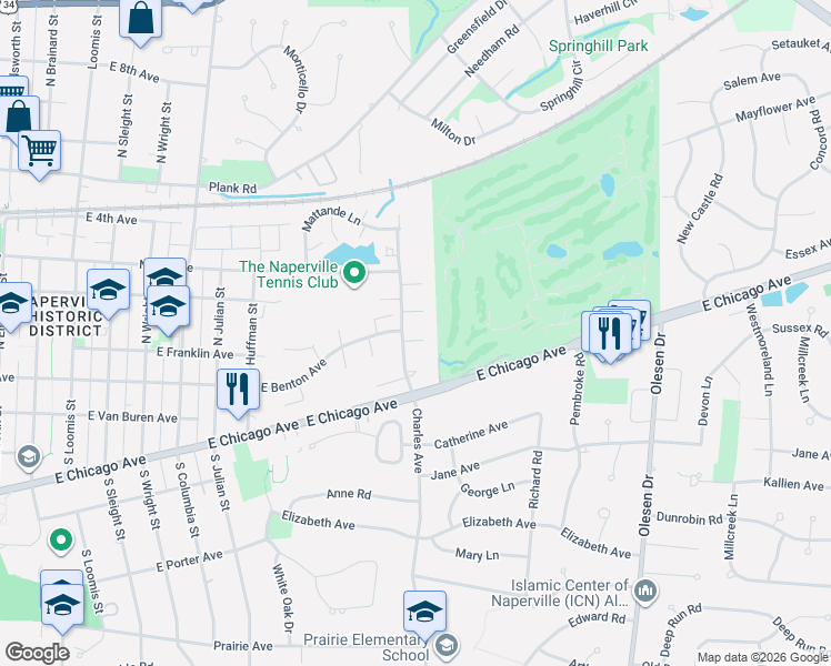 map of restaurants, bars, coffee shops, grocery stores, and more near in Naperville