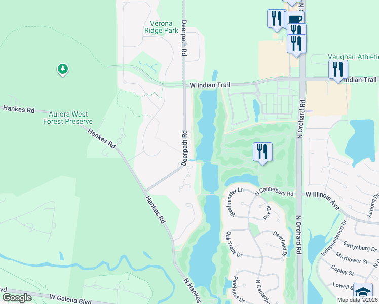 map of restaurants, bars, coffee shops, grocery stores, and more near 931 Deerpath Road in Aurora