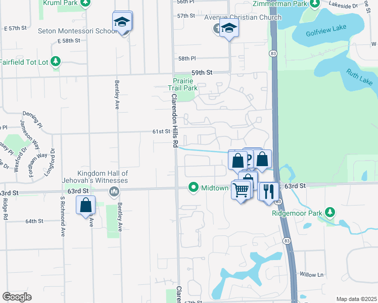 map of restaurants, bars, coffee shops, grocery stores, and more near 248 Brookside Lane in Willowbrook