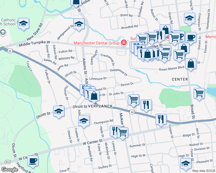 map of restaurants, bars, coffee shops, grocery stores, and more near 65 Edmund Street in Manchester