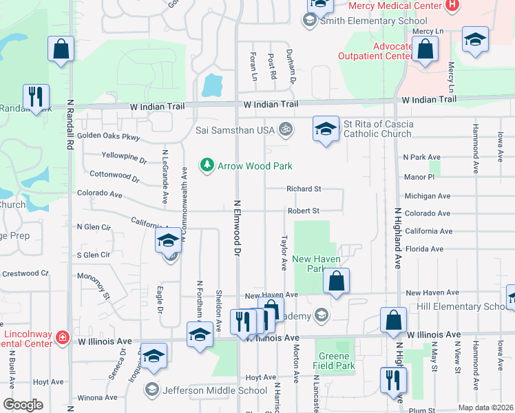 map of restaurants, bars, coffee shops, grocery stores, and more near 921 Colorado Avenue in Aurora