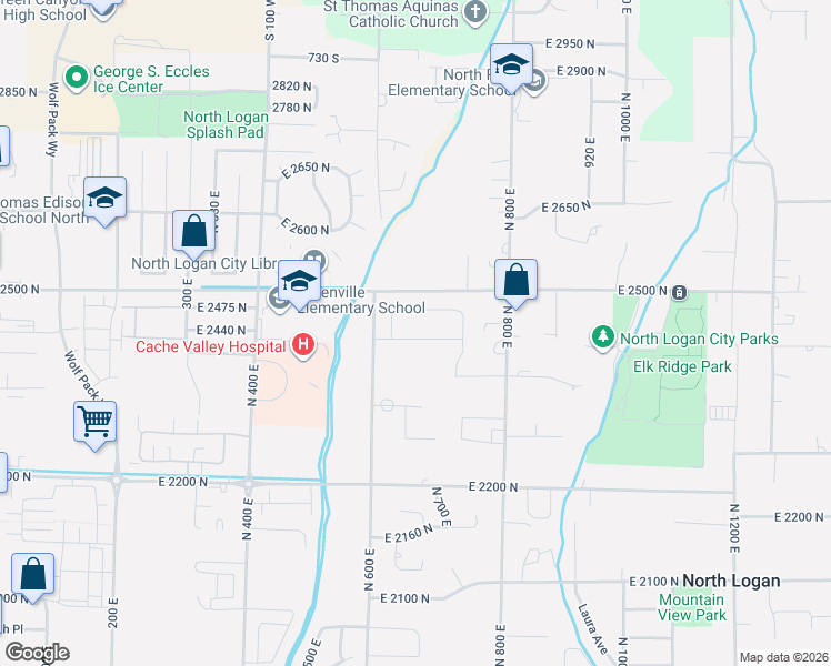 map of restaurants, bars, coffee shops, grocery stores, and more near 651 East 2450 North in North Logan