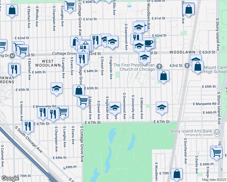 map of restaurants, bars, coffee shops, grocery stores, and more near in Chicago