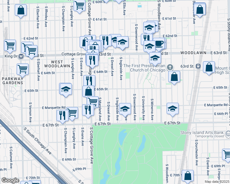 map of restaurants, bars, coffee shops, grocery stores, and more near in Chicago