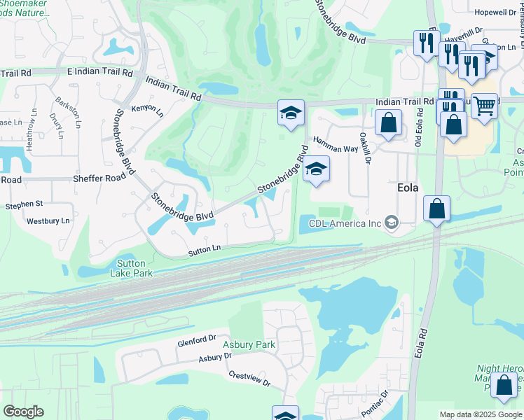 map of restaurants, bars, coffee shops, grocery stores, and more near 2518 Danhaven Court in Aurora