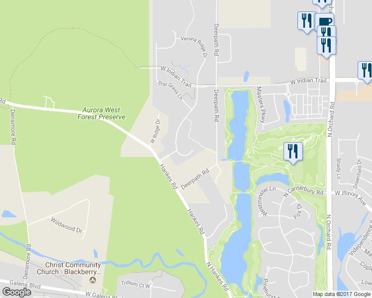 map of restaurants, bars, coffee shops, grocery stores, and more near 843 Verona Ridge Drive in Aurora